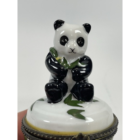 Panda Bear  Trinket‎ Box  Porcelain Hinged Hand Painted - Picture 10 of 13